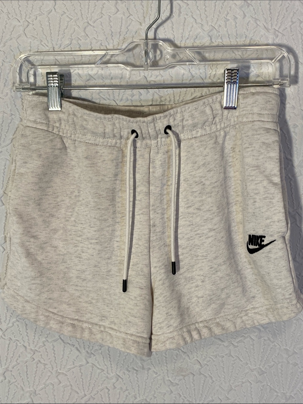 Nike Women's Light Cream Terry Drawstring Shorts with Black Logo 2 pockets